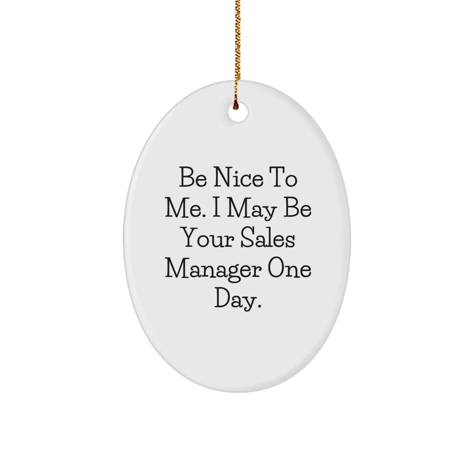 Funny Sales Manager Gifts from Friends for Christmas Unique Ornament Oval Shape Be Nice To Me I May Be Your Sales Manager One Day.