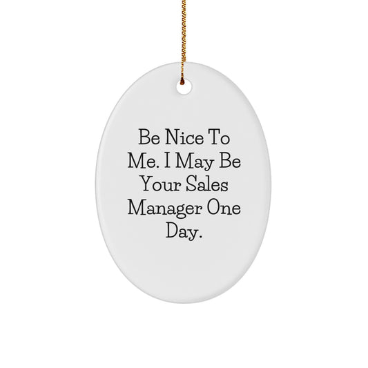 Funny Sales Manager Gifts from Friends for Christmas Unique Ornament Oval Shape Be Nice To Me I May Be Your Sales Manager One Day. - Image 1