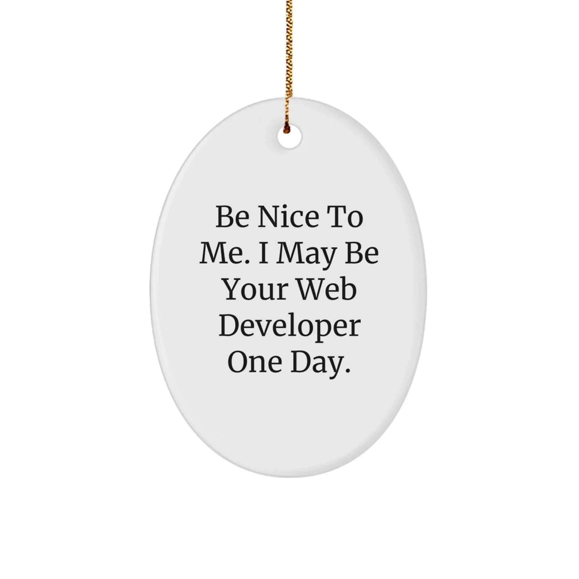 Funny Web Developer Gifts from Friends - Be Nice To Me. I May Be Your Web Developer One Day. Oval Ornament for Men or Women, Christmas Unique Presents for Coworkers or Family
