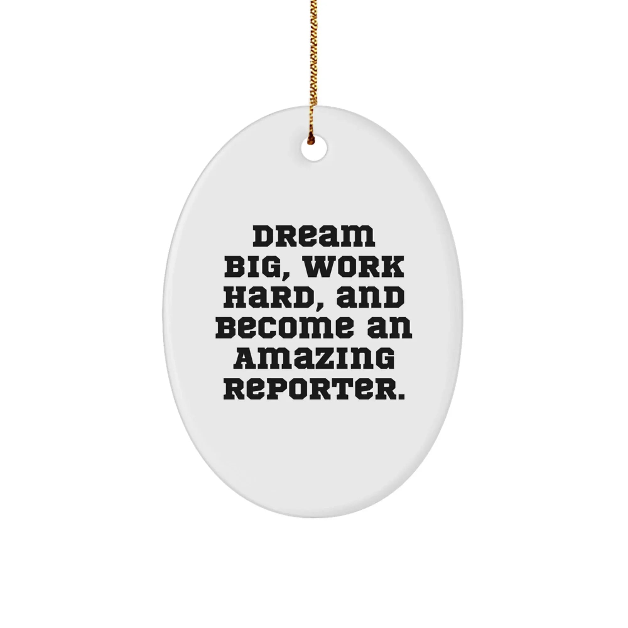 Dream Big, Work Hard, Reporter Gifts from the Heart, Oval Ornament for Him or Her, Christmas Unique Ideas