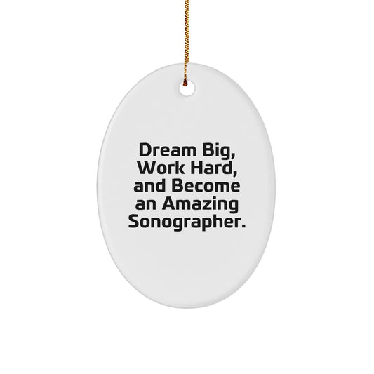Funny Sonographer Gifts from Friends for Men, 'Dream Big, Work Hard, And Become An Amazing Sonographer.' Oval Ornament, Christmas Unique Decorations - Image 1