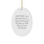 Funny Driver Gifts from Men - Oval Ornament with Caution Quote, Unique Christmas Decorations for Driver's Office, Desk, or Wall