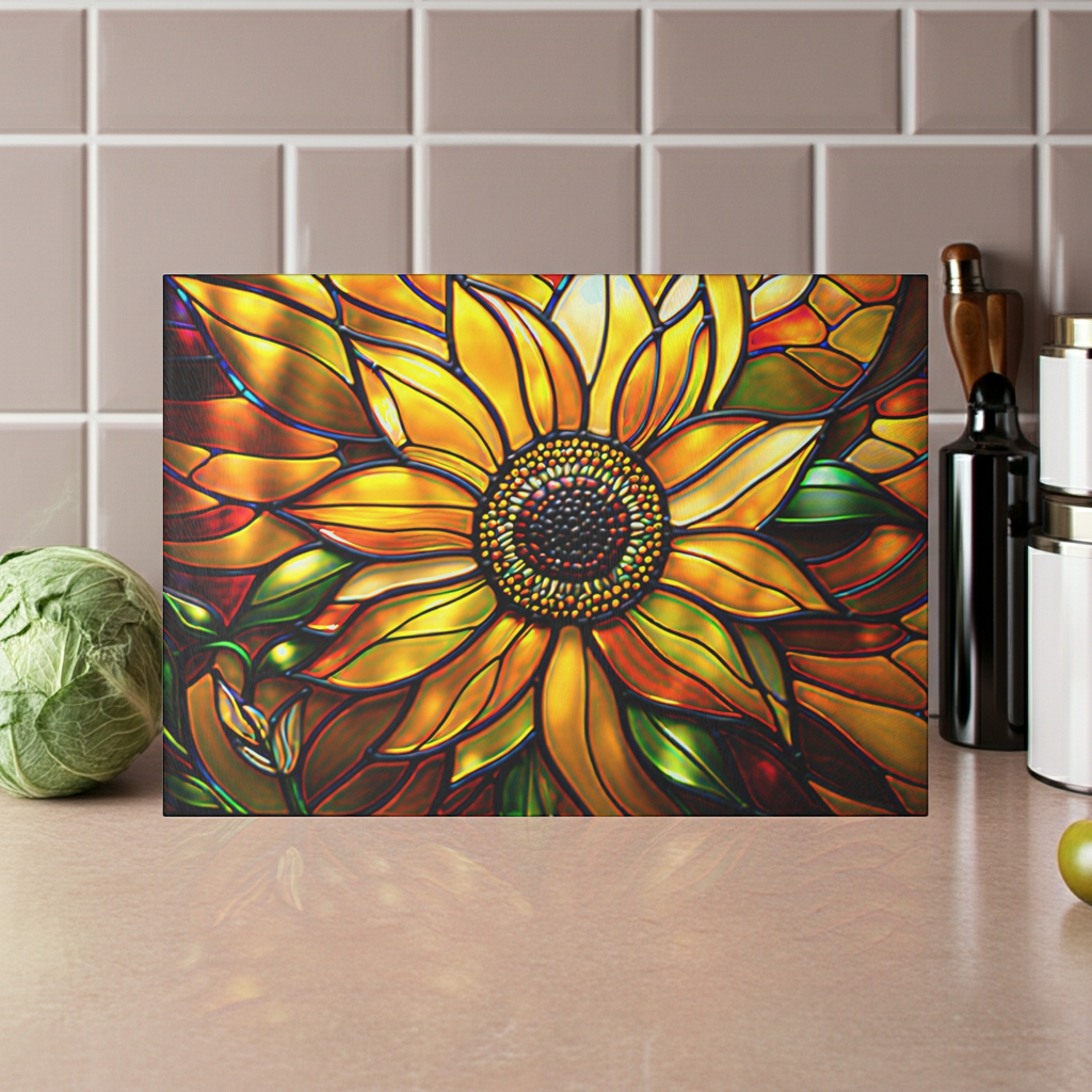 Vibrant Sunflower Glass Cutting Board, Kitchen Decor, Gift for Home Chefs, Unique Kitchen Accessories, Summer Gathering Decoration - Mallard Moon
