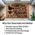 Please Park Your Broom at the Door Coir Doormat – Witchy Halloween Welcome Mat | Funny Fall Porch Decor | Rustic Farmhouse Entryway Rug