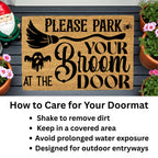 Please Park Your Broom at the Door Coir Doormat – Witchy Halloween Welcome Mat | Funny Fall Porch Decor | Rustic Farmhouse Entryway Rug