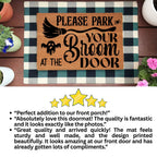 Please Park Your Broom at the Door Coir Doormat – Witchy Halloween Welcome Mat | Funny Fall Porch Decor | Rustic Farmhouse Entryway Rug
