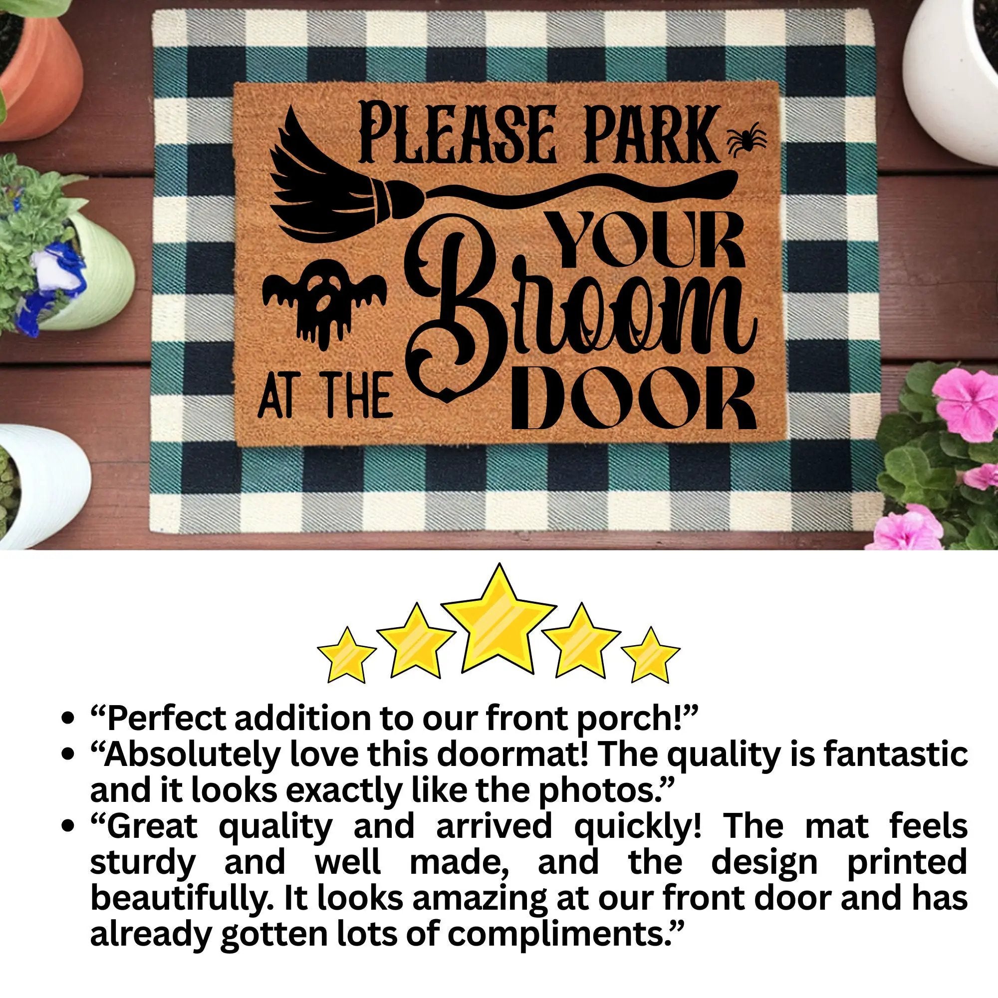 Please Park Your Broom at the Door Coir Doormat – Witchy Halloween Welcome Mat | Funny Fall Porch Decor | Rustic Farmhouse Entryway Rug