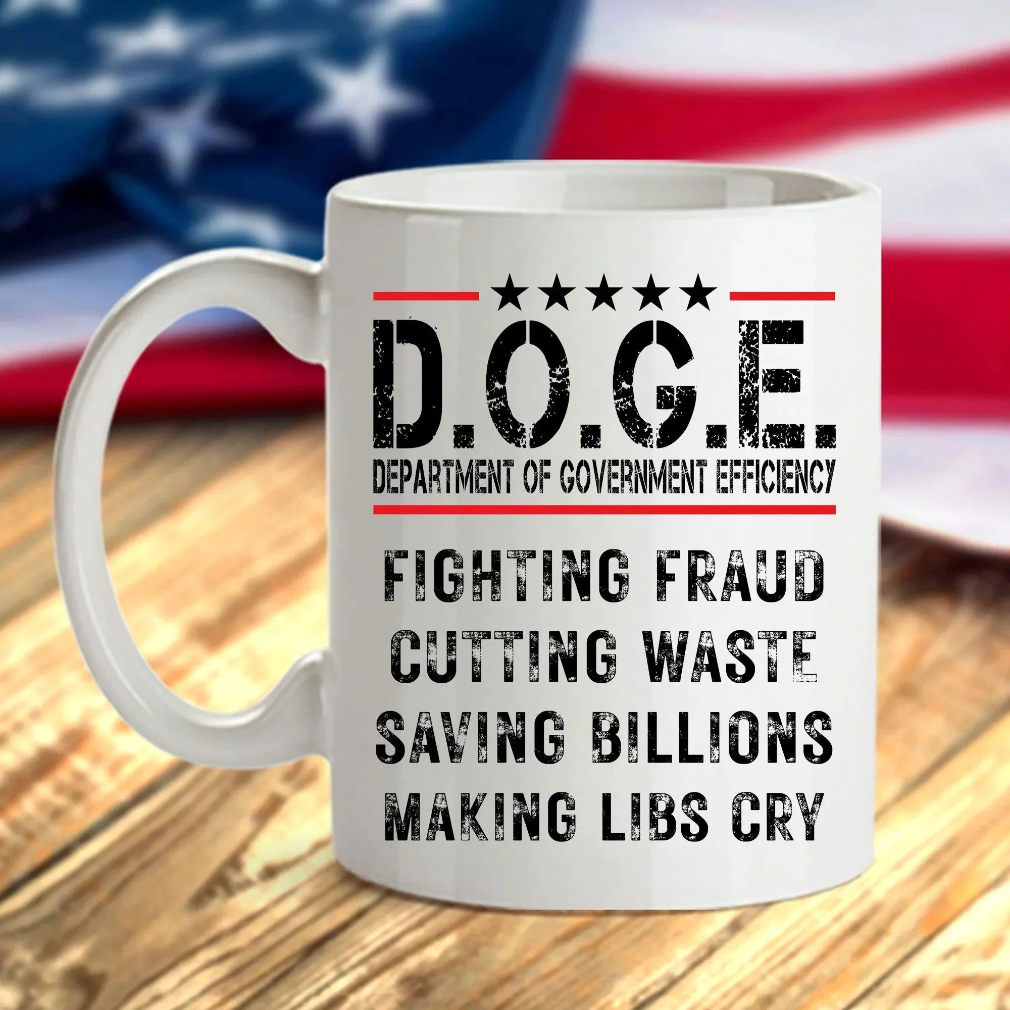 D.O.G.E. Coffee Mug – Funny Conservative Political Gift – Fighting Fraud, Cutting Waste, Saving Billions – 11oz & 15oz White Ceramic Cup