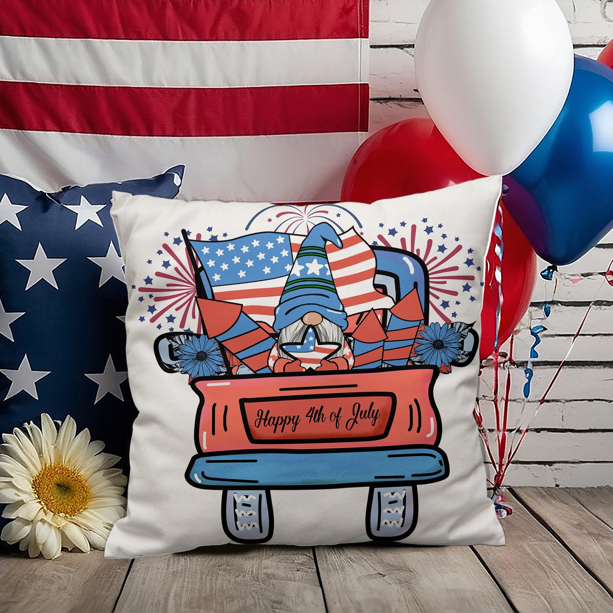 Fourth of July Gnome Parade Patriotic Indoor-Outdoor Pillow - Mallard Moon Gift Shop