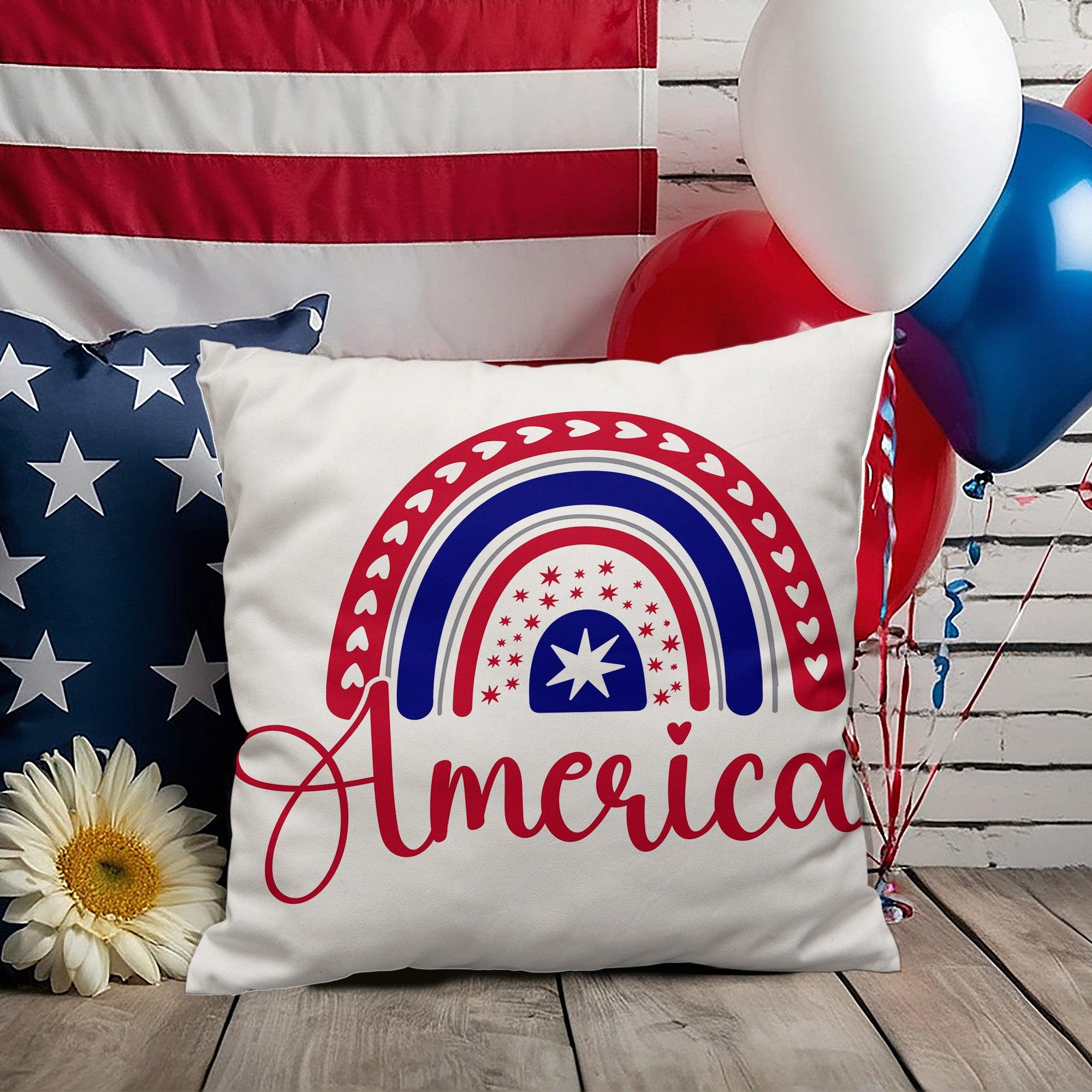 America Red White Blue Rainbow Patriotic Indoor-Outdoor Pillow - Mallard Moon Gift Shop