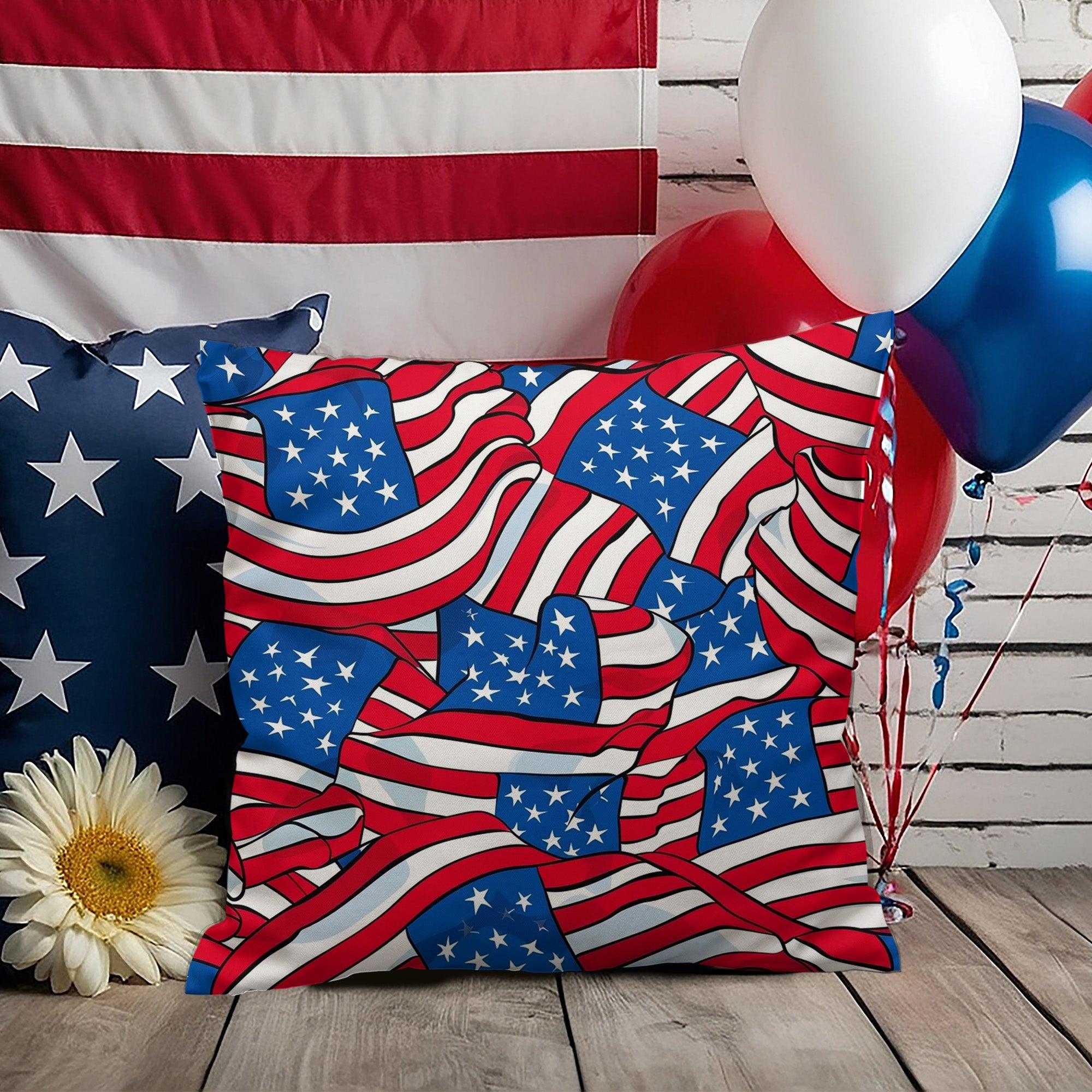 Patriotic American Flags Indoor-Outdoor Printed Pillow - Mallard Moon Gift Shop