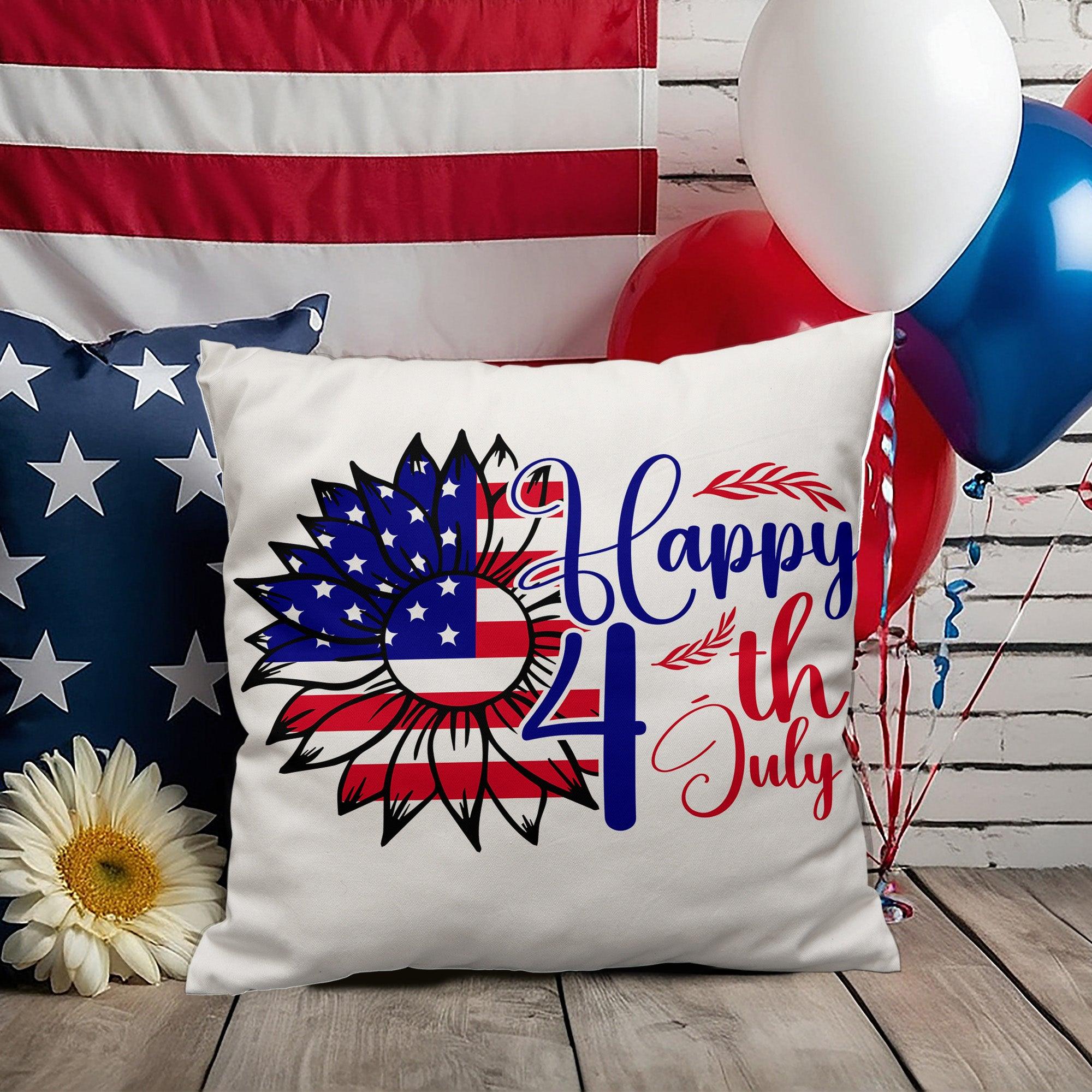 Happy 4th of July Sunflower Patriotic Indoor-Outdoor Pillow - Mallard Moon Gift Shop