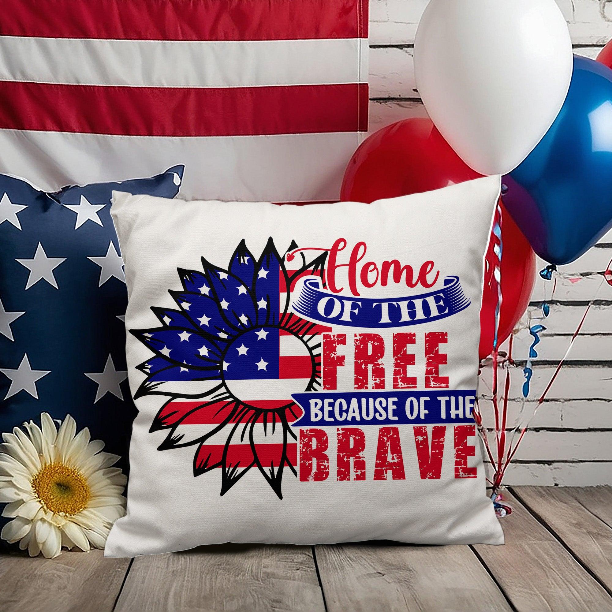 Home of the Free Because of the Brave Patriotic Indoor-Outdoor Pillow - Mallard Moon Gift Shop