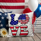 Patriotic Love Pillow, USA Flag Sunflower Throw Pillow, Indoor Outdoor Polyester Cushion, 4th of July Home Decor, American Flag Accent Pillow