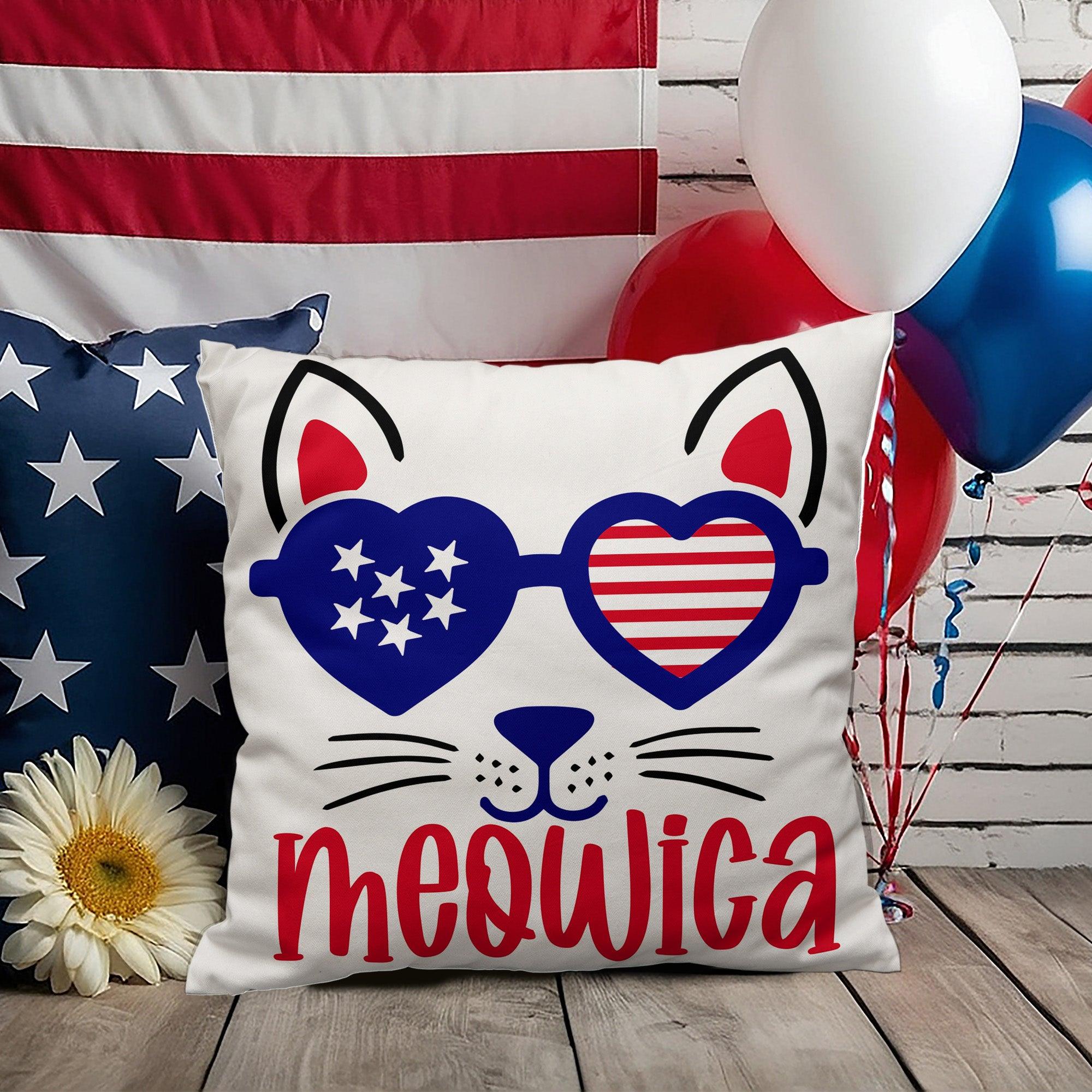 Mewoica Cat Patriotic Indoor-Outdoor Pillow - Mallard Moon Gift Shop