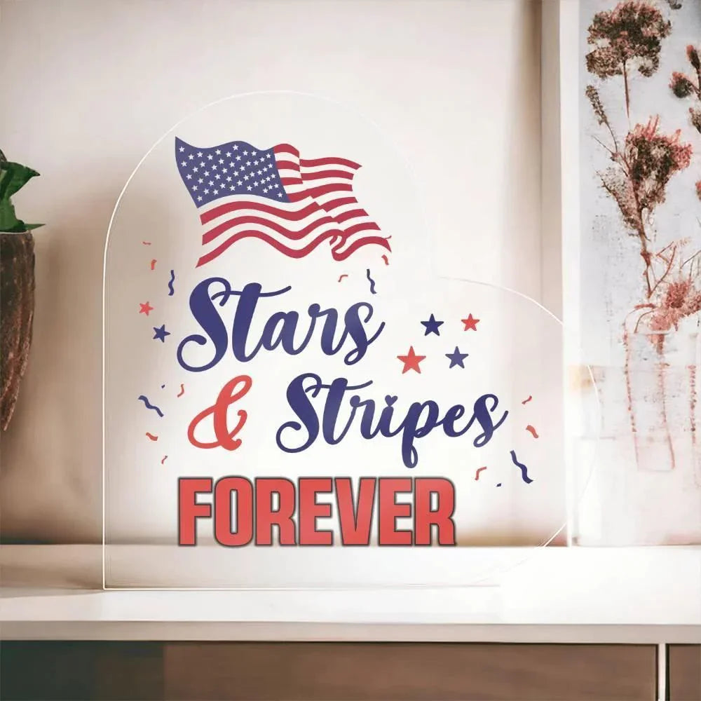 Patriotic Stars And Stripes Forever Acrylic Heart Plaque