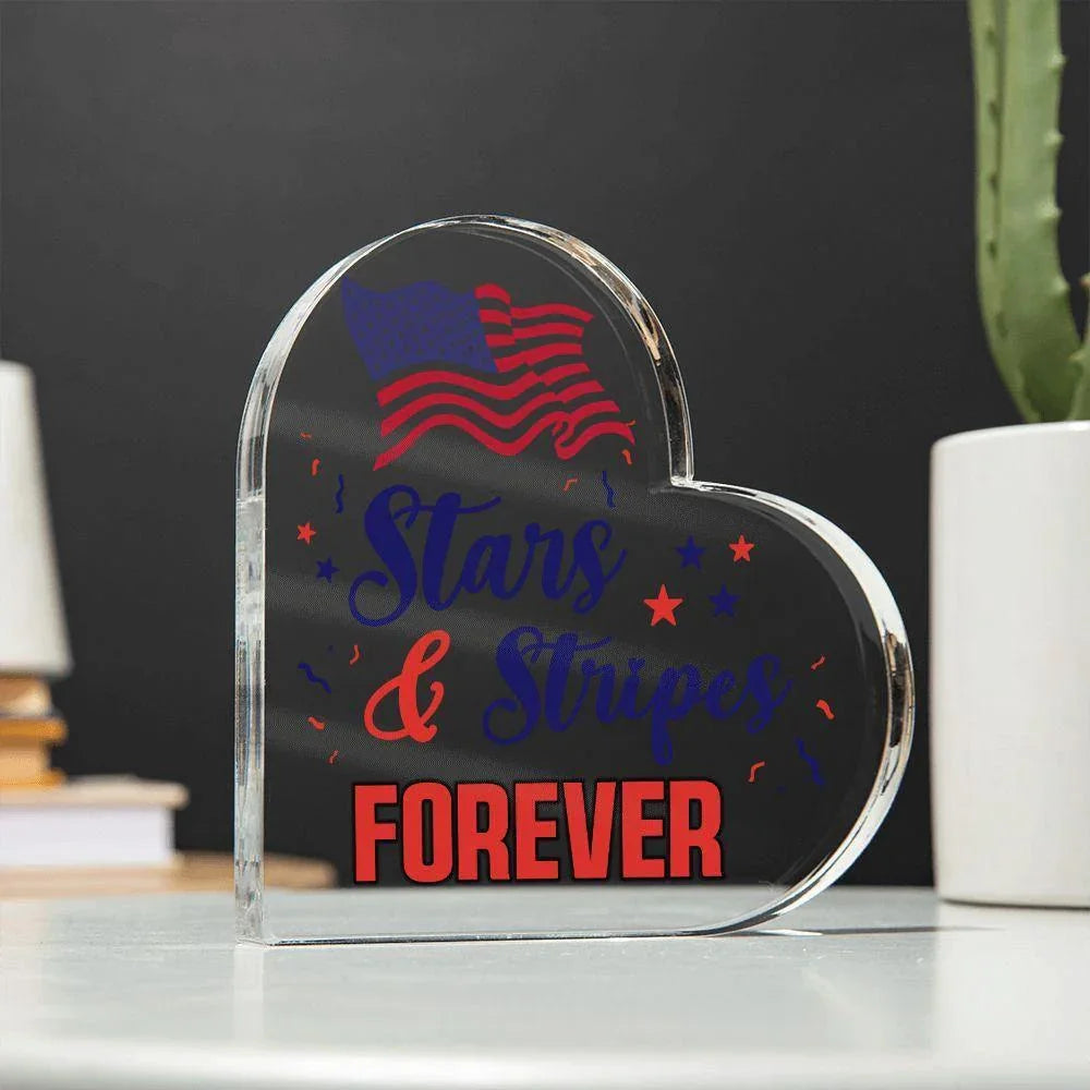 Patriotic Stars And Stripes Forever Acrylic Heart Plaque