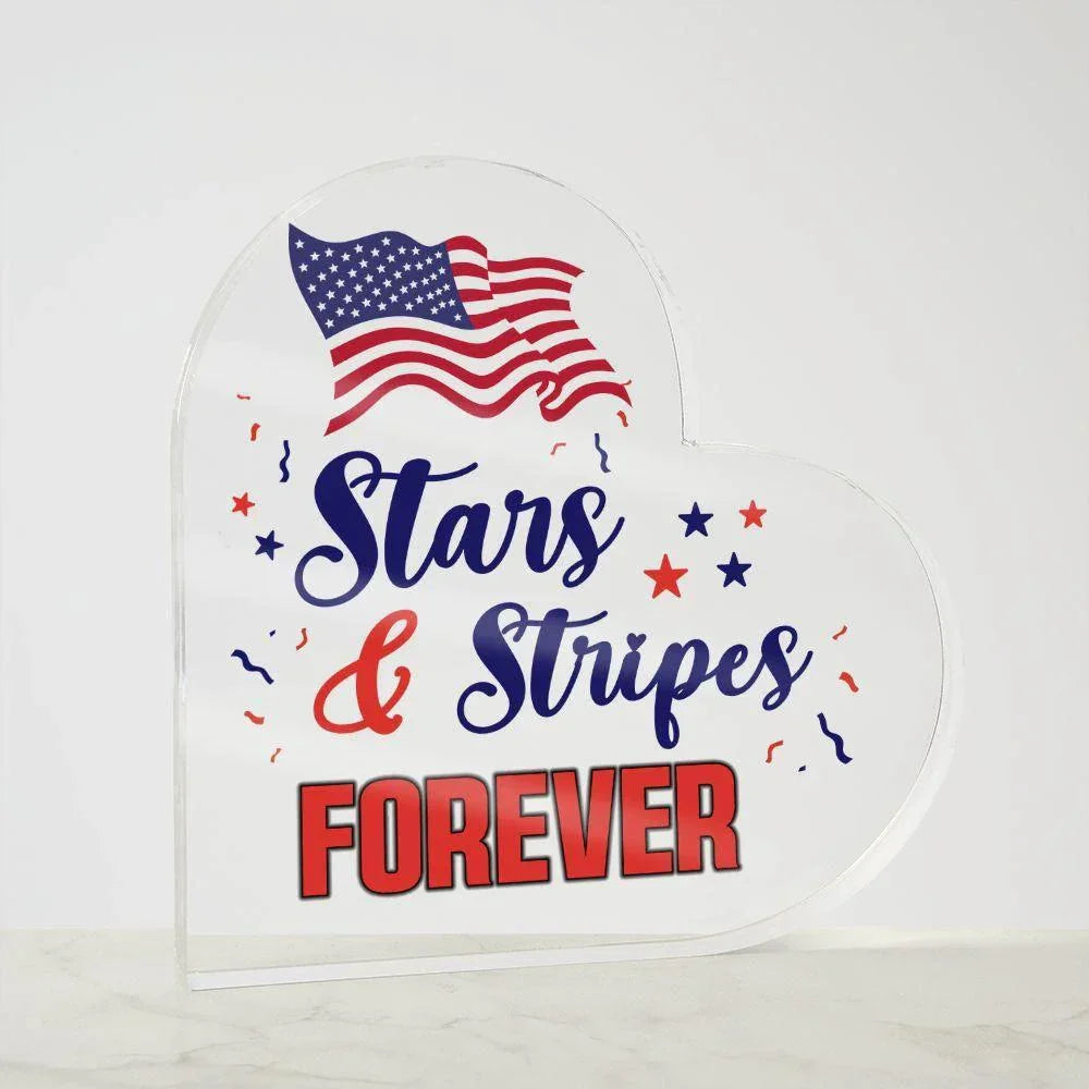 Patriotic Stars And Stripes Forever Acrylic Heart Plaque