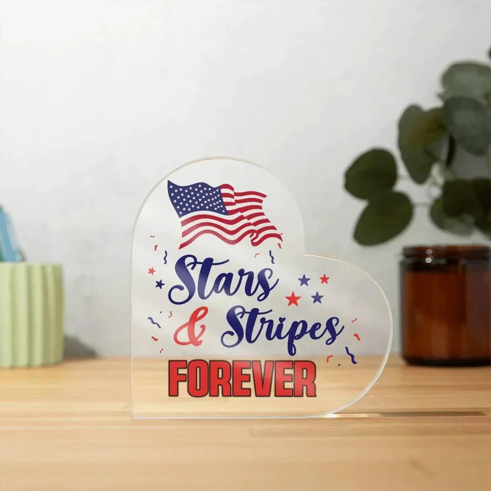 Patriotic Stars And Stripes Forever Acrylic Heart Plaque