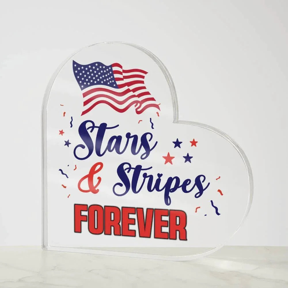 Patriotic Stars And Stripes Forever Acrylic Heart Plaque
