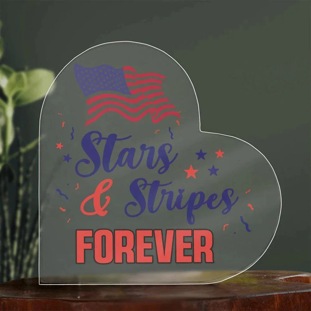 Patriotic Stars And Stripes Forever Acrylic Heart Plaque