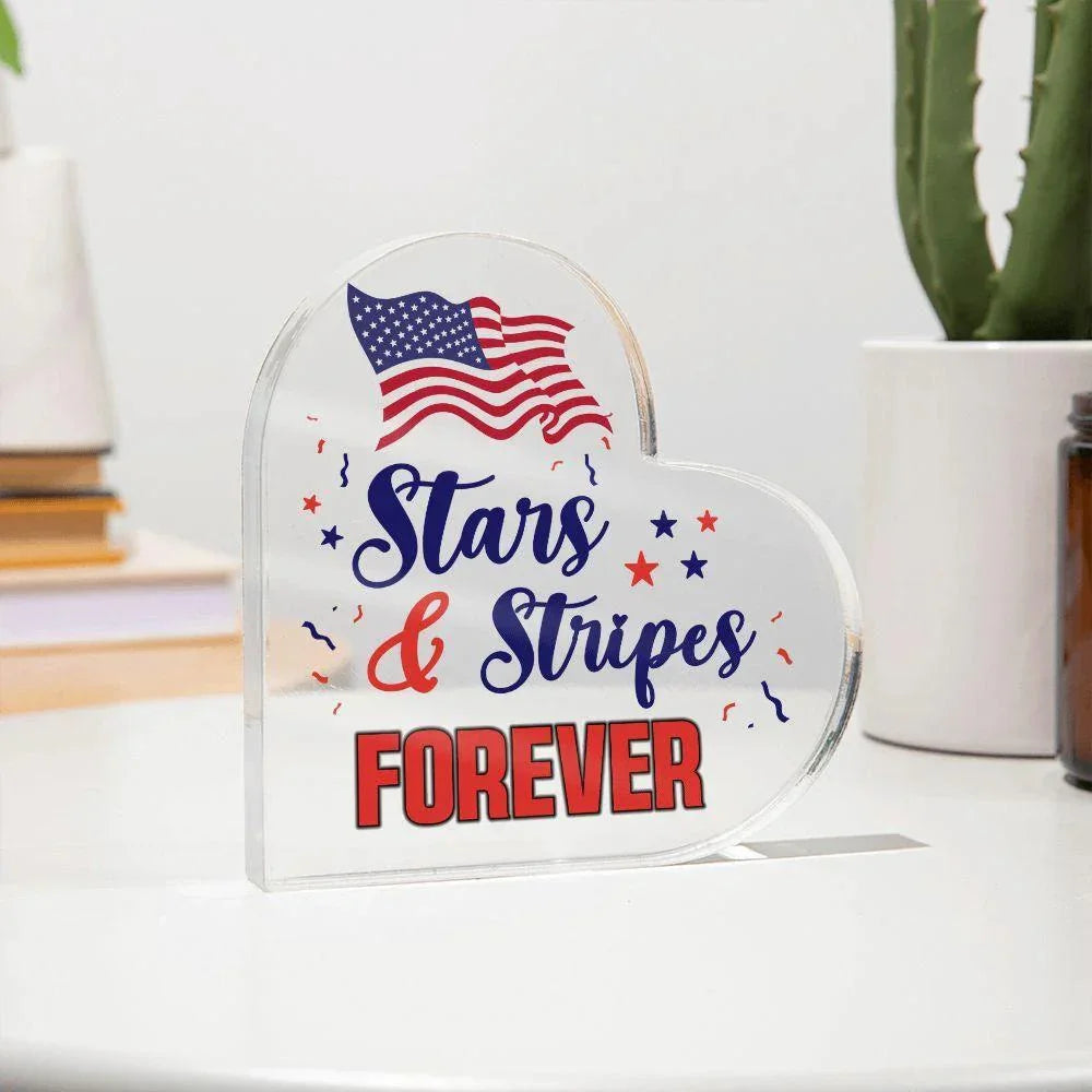 Patriotic Stars And Stripes Forever Acrylic Heart Plaque
