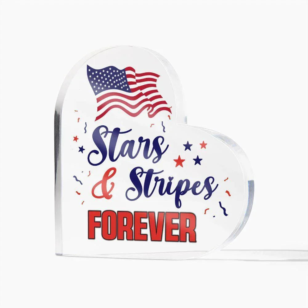 Patriotic Stars And Stripes Forever Acrylic Heart Plaque