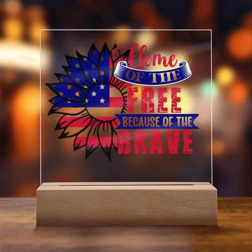 Patriotic Sunflower Home of the Free Because of the Brave Acrylic Plaque