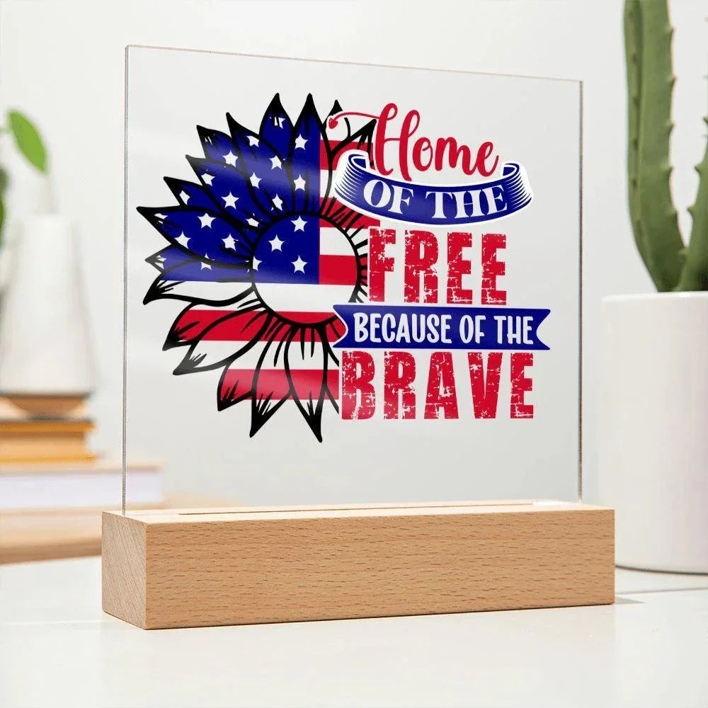 Patriotic Sunflower Home of the Free Because of the Brave Acrylic Plaque