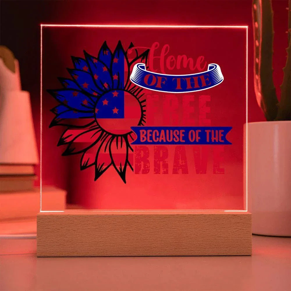 Patriotic Sunflower Home of the Free Because of the Brave Acrylic Plaque
