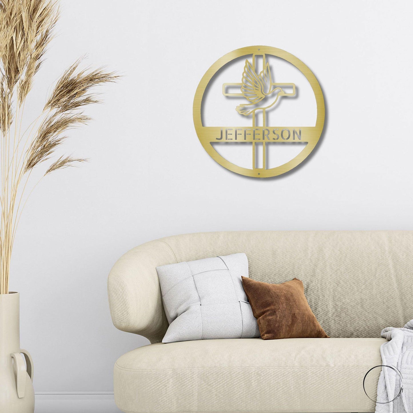 Personalized Christian Dove and Cross Metal Wall Art - Mallard Moon Gift Shop