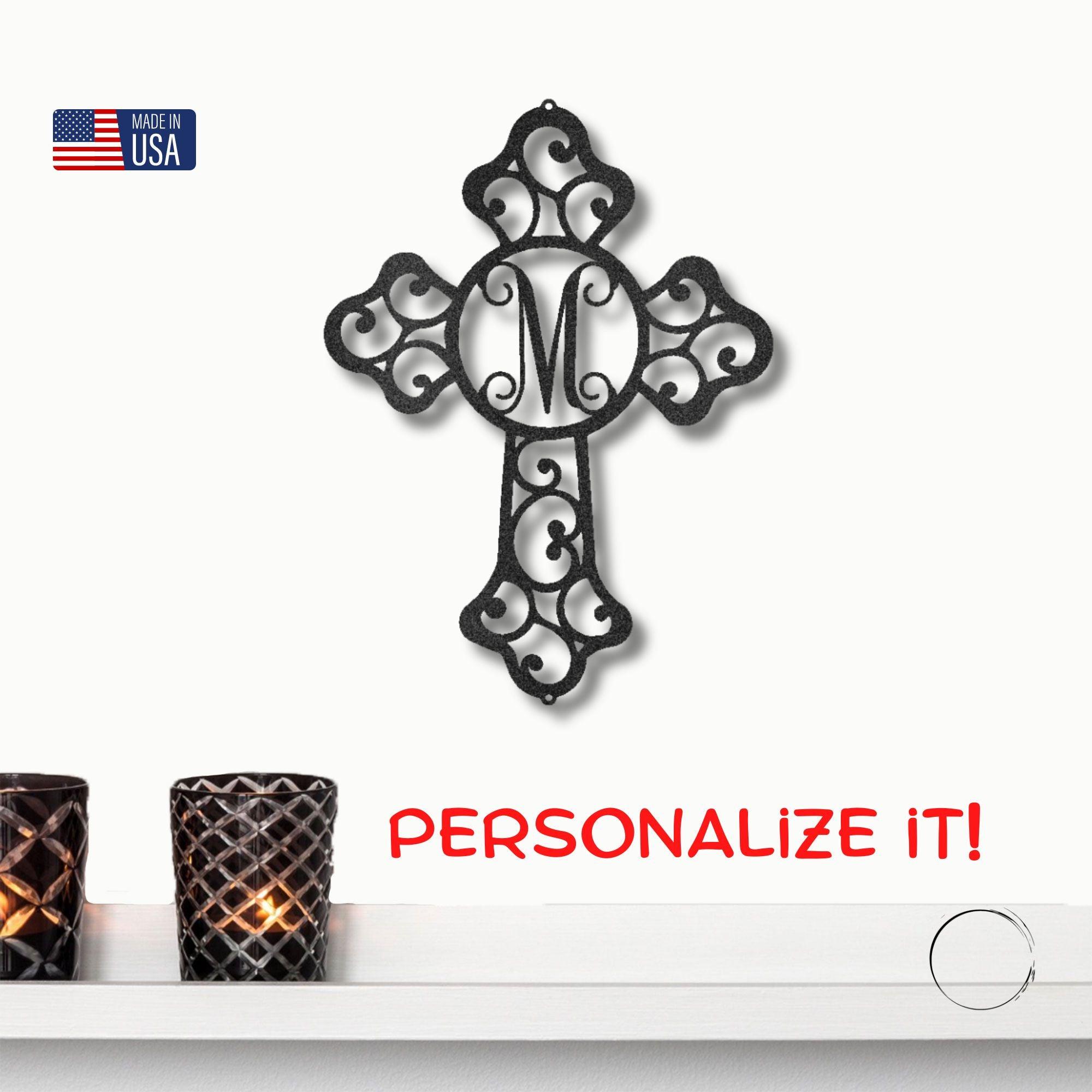 Personalized Cross Indoor Outdoor Metal Wall Art Sign - Mallard Moon Gift Shop