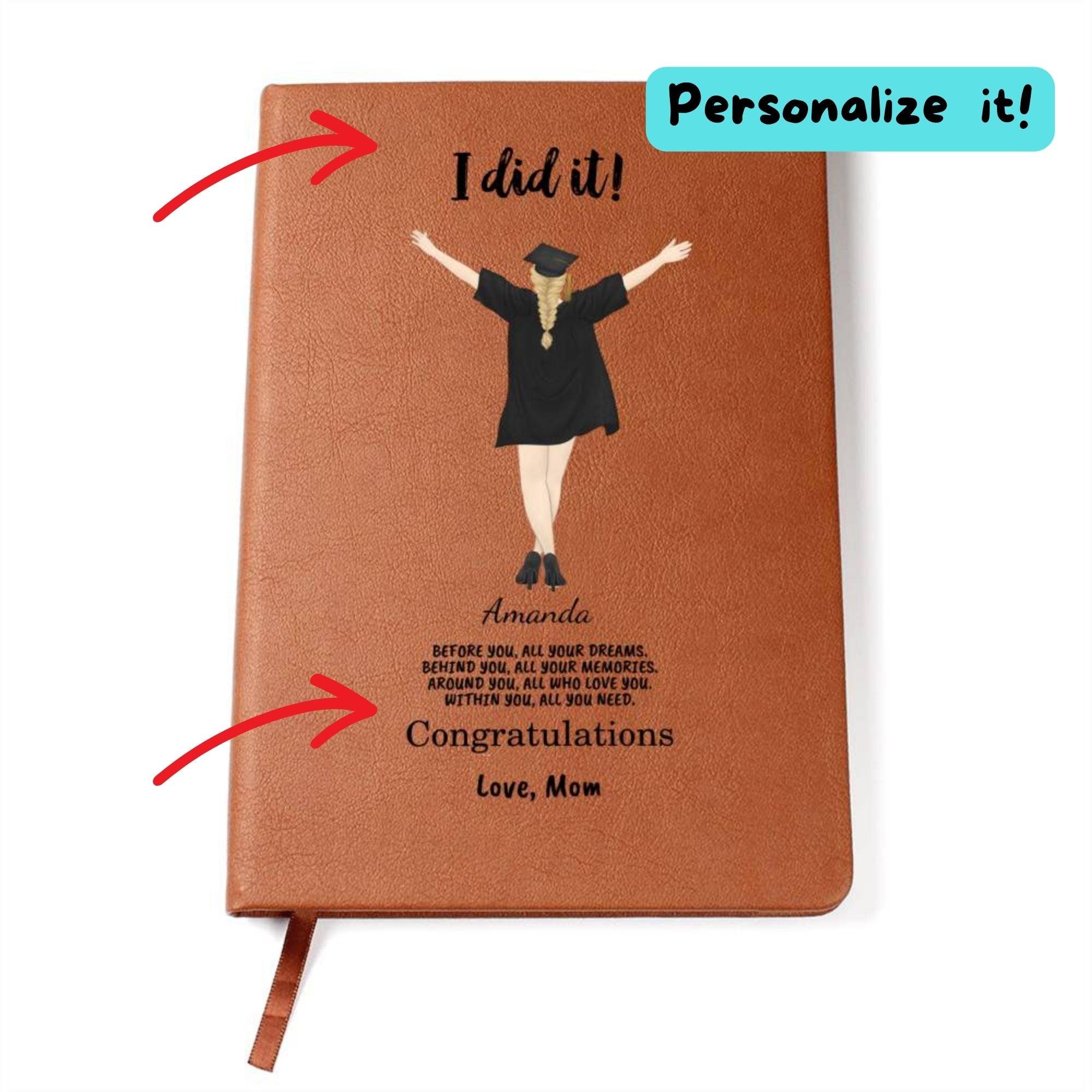 Personalized Male or Female Graduate Leather Journal - Mallard Moon Gift Shop