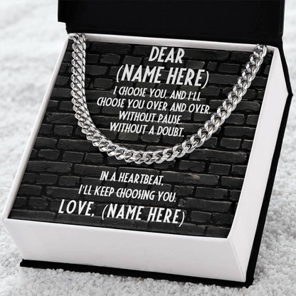 Personalized Message Card - I Choose You - Thick Chain Necklace Gift for Man - Mallard Moon Gift Shop