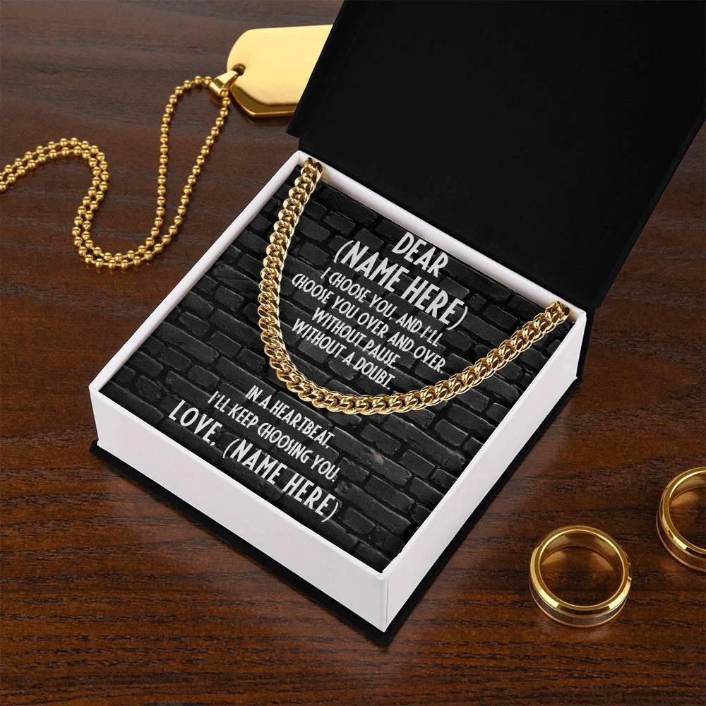 Personalized Message Card - I Choose You - Thick Chain Necklace Gift for Man