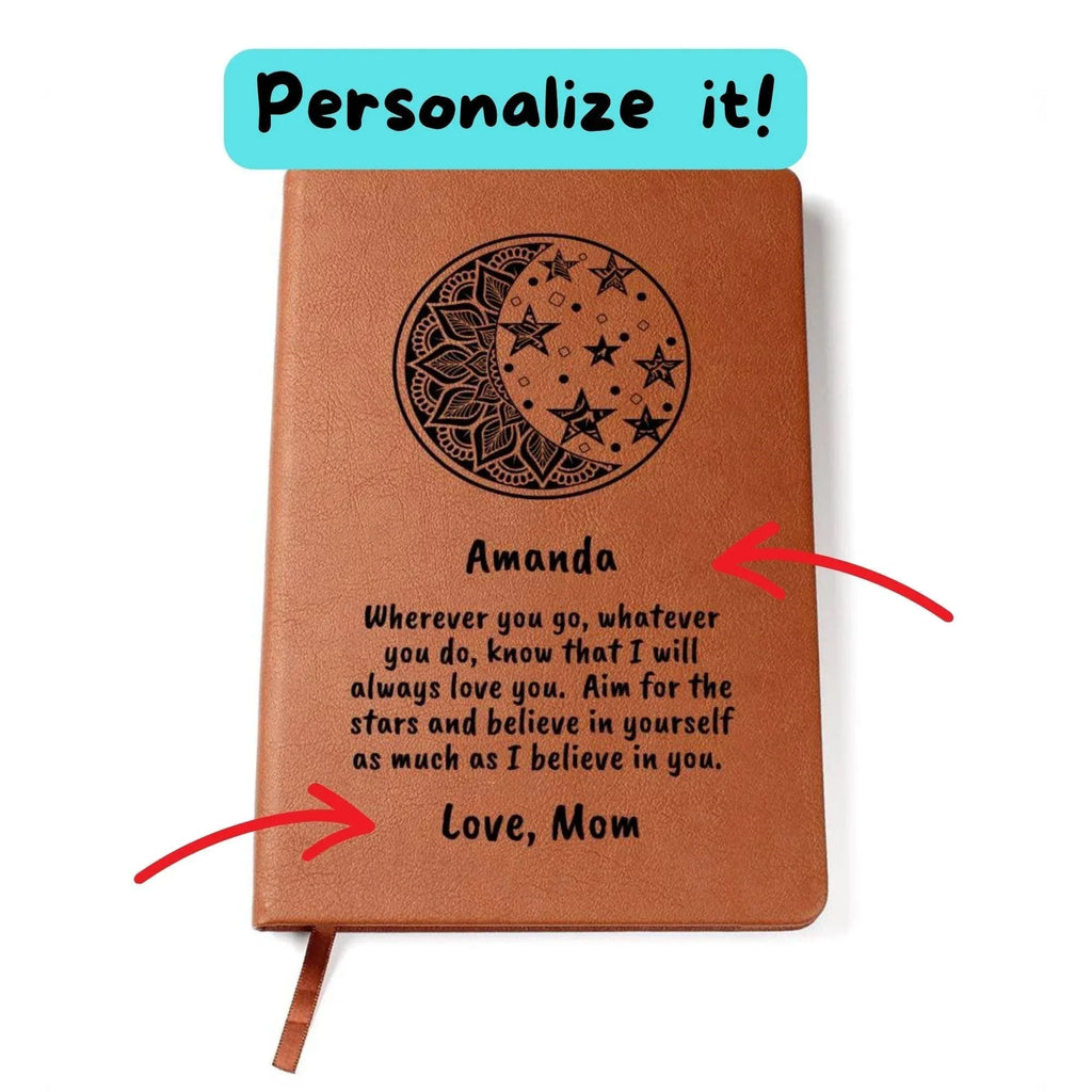 Personalized Moon and Stars I Believe in You Graphic Leather Journal