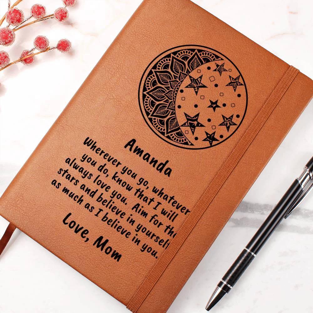 Personalized Moon and Stars I Believe in You Graphic Leather Journal