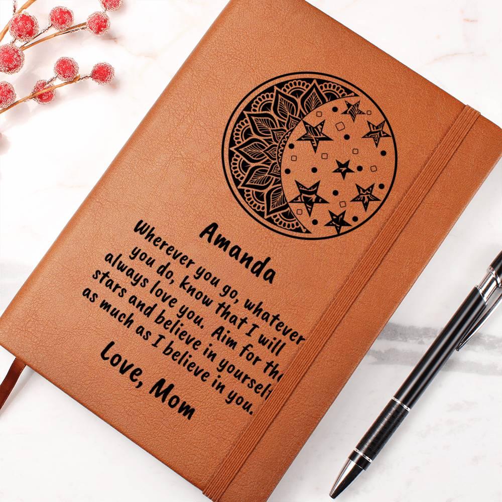 Personalized Moon and Stars I Believe in You Graphic Leather Journal - Mallard Moon Gift Shop
