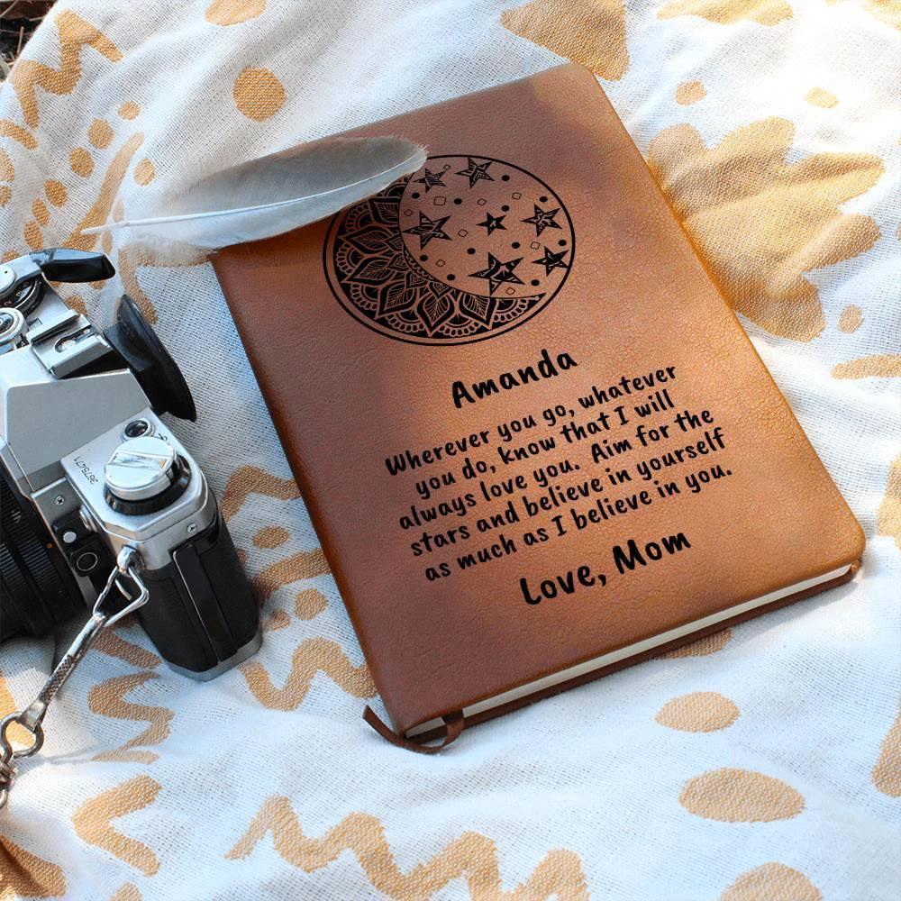 Personalized Moon and Stars I Believe in You Graphic Leather Journal