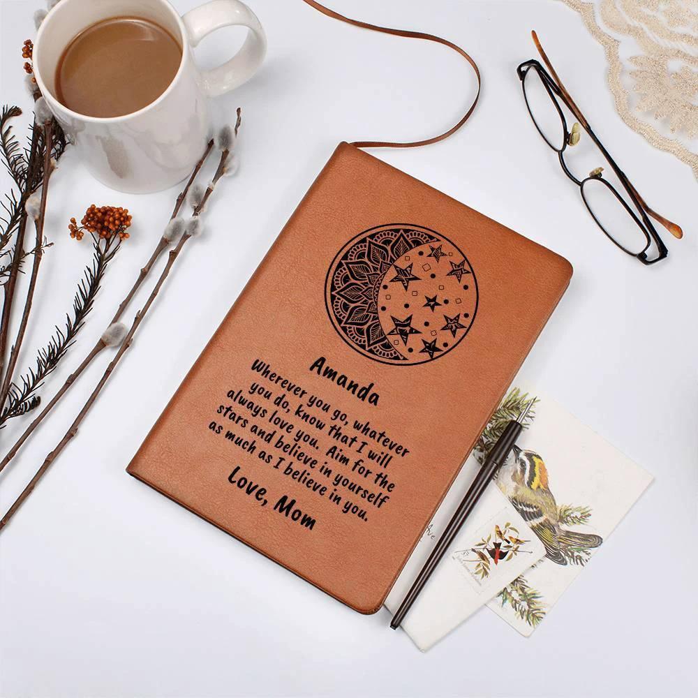 Personalized Moon and Stars I Believe in You Graphic Leather Journal