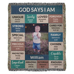 Personalized Photo and Name - God Says I Am Loved Gift for Son, Grandson, Godson Heirloom Woven Blanket
