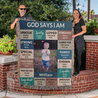 Personalized Photo and Name - God Says I Am Loved Gift for Son, Grandson, Godson Heirloom Woven Blanket