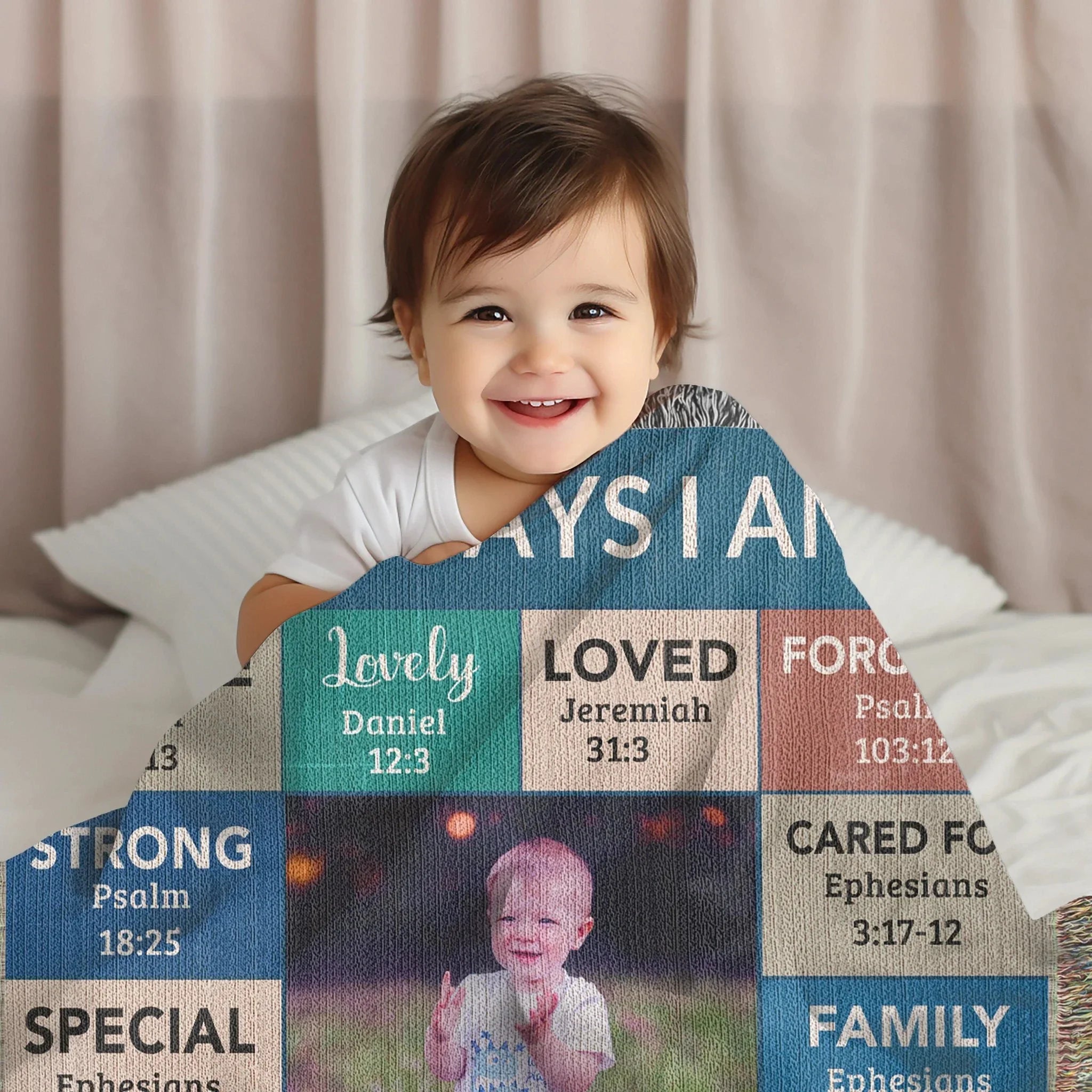 Personalized Photo and Name - God Says I Am Loved Gift for Son, Grandson, Godson Heirloom Woven Blanket