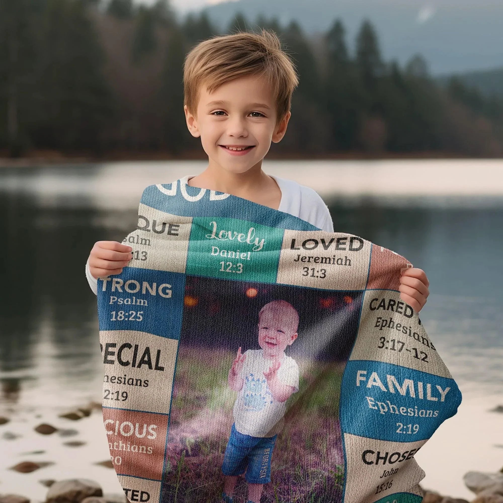 Personalized Photo and Name - God Says I Am Loved Gift for Son, Grandson, Godson Heirloom Woven Blanket