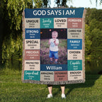 Personalized Photo and Name - God Says I Am Loved Gift for Son, Grandson, Godson Heirloom Woven Blanket