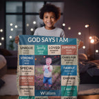 Personalized Photo and Name - God Says I Am Loved Gift for Son, Grandson, Godson Heirloom Woven Blanket