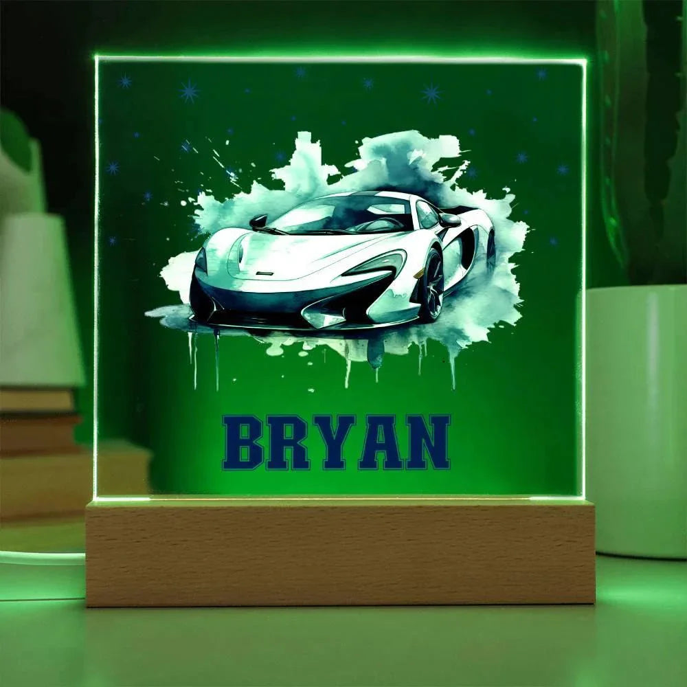 Personalized Sports Car Acrylic Plaque - Nightlight Room Decor