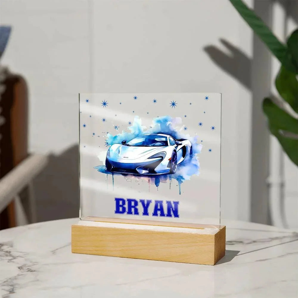 Personalized Sports Car Acrylic Plaque - Nightlight Room Decor