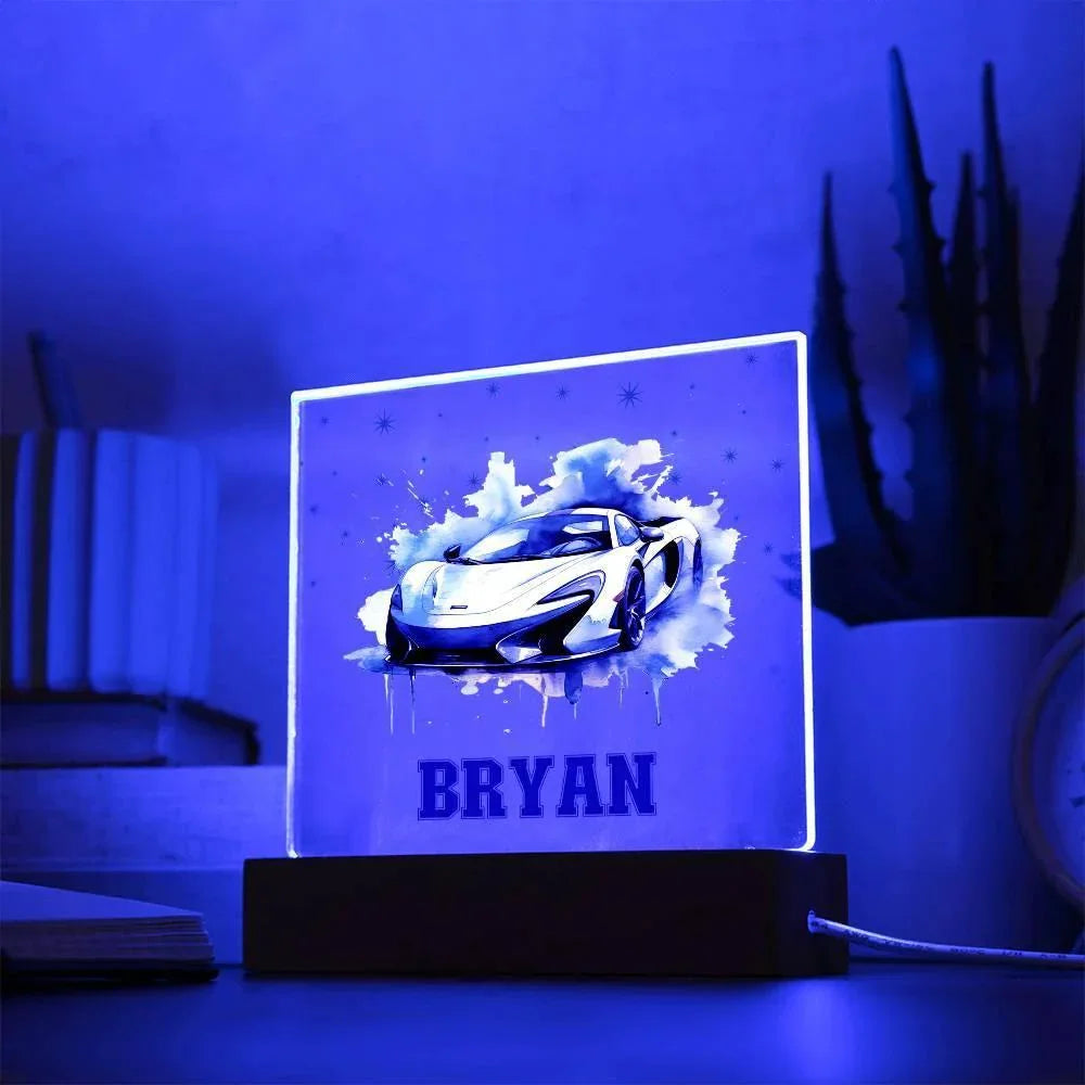 Personalized Sports Car Acrylic Plaque - Nightlight Room Decor