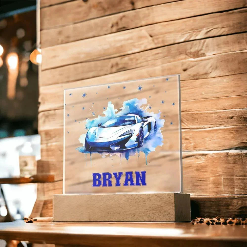 Personalized Sports Car Acrylic Plaque - Nightlight Room Decor
